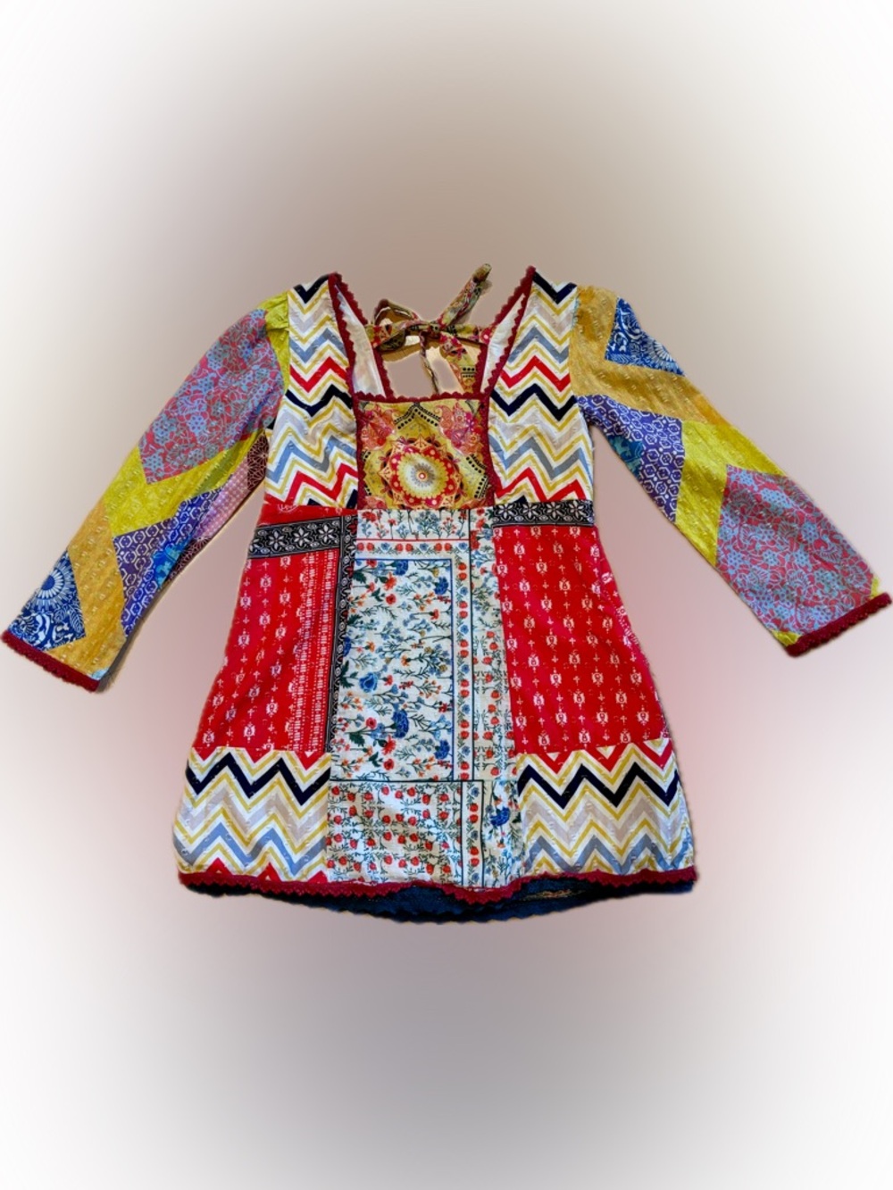 Anthropologie Let Me Be Boho Patchwork Multicolor Women's Peasant Top - Picture 6 of 14